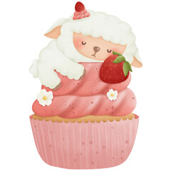 Animals sleep on cupcake watercolor clip art so cute 
