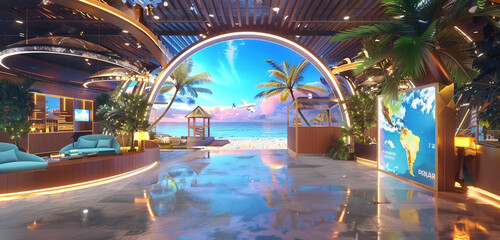 Exclusive travel agency with a concierge service destination display mockup, crafting tailored travel experiences.