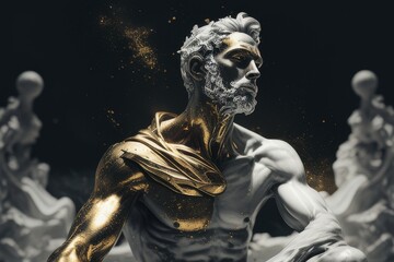Obraz premium Stoic Marble Sculpture Deity with Golden Accents