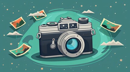 
world photography day social media post template design for world photography day. illustration of a hand holding a camera poster and banner 
