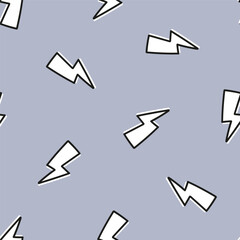 Purple seamless pattern with outline thunder bolt