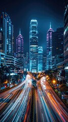 Fototapeta premium The trajectories of high-rise buildings and taillights in cities