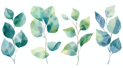 Watercolor tropical leaves Four . Botanical painting