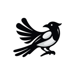 magpie bird black and white vector logo