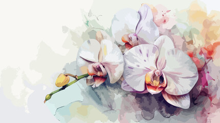 Watercolor white orchid tropical floral illustration