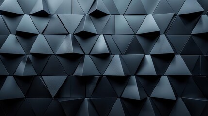 Modern geometric pattern with 3D black pyramids creating a sleek, futuristic texture. Perfect for backgrounds, designs, and architectural visuals.