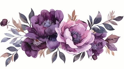 Watercolor winter floral bouquet purple violet pink