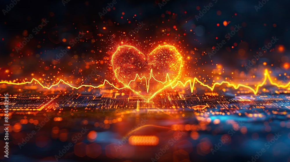 Poster an abstract image of a shield with a heartbeat line, representing heart health protection. stock ima