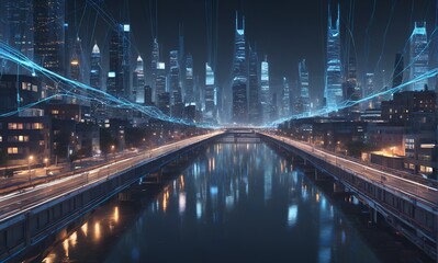 Futuristic Nighttime Cityscape with Advanced Technology
