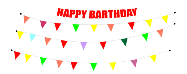 Fototapeta premium Birthday party invitation with carnival,bunting flag garlands. Part decorating concept with colorful hanging above. Happy birthday.