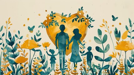 A drawing of a family surrounded by a protective shield, symbolizing family health. stock photo