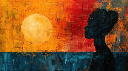 An abstract painting of a person with a health shield, symbolizing wellness. stock photo