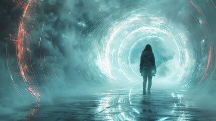 A digital depiction of a person under a protective health dome. image