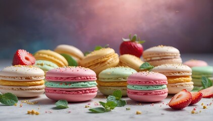 Fototapeta premium Colorful Macarons Arranged in a Gourmet Display