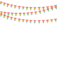 Fototapeta premium Rainbow bunting flags isolated on white background. Concept of LGBT celebration, pride month.