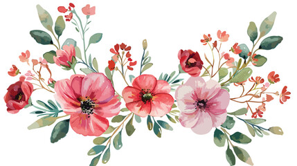 Watercolour Floral Wreath Red Pink Flowers Summer Arr