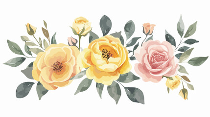 Watercolour Flower Bouquets Pink Yellow Roses Spring