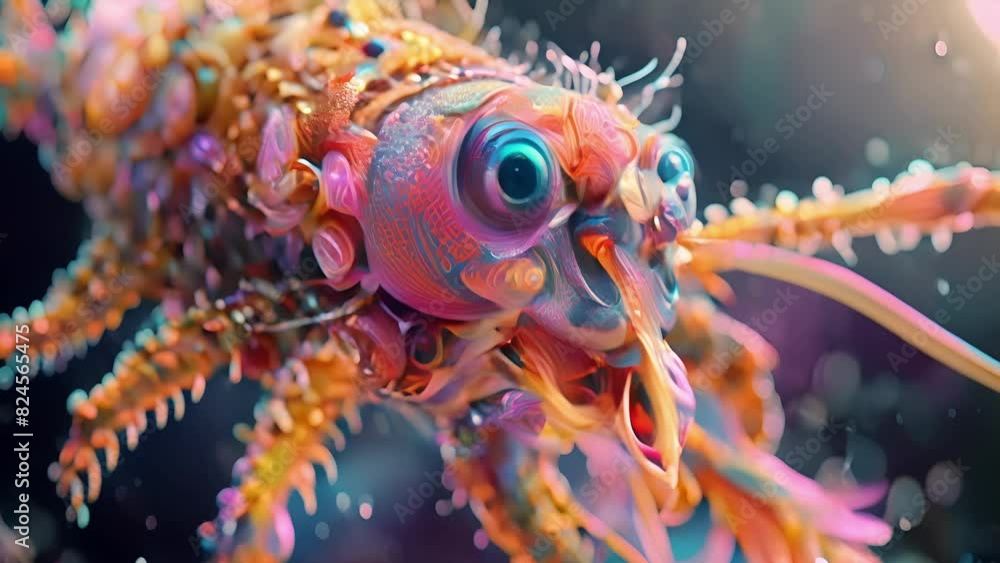 Poster an illustration of a sea creature equipped with neurotech devices to enhance its ability to adapt to