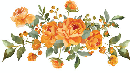 Watercolour Flowers Bouquets Orange Green Roses Fall