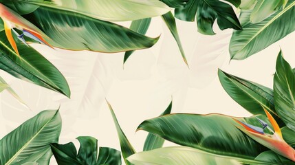 Resource for designing a creamy bird of paradise leaf background