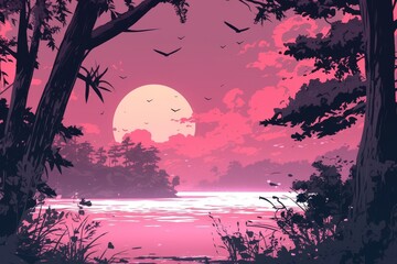 illustration landscape background vector anime 