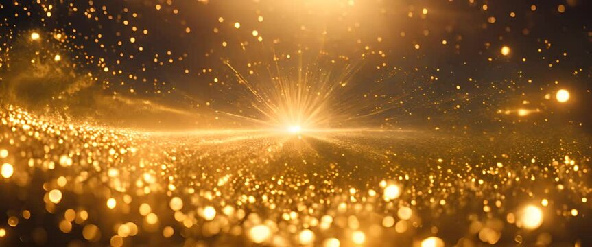A dazzling gold explosion effect, with shimmering particles bursting outward like fireworks