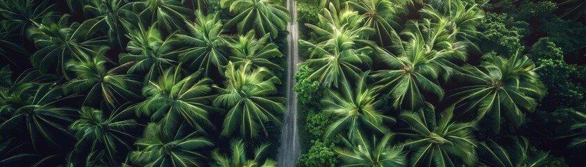 Fototapeta premium A breathtaking waterfall cuts through the dense, lush greenery of a tropical rainforest, viewed from above.