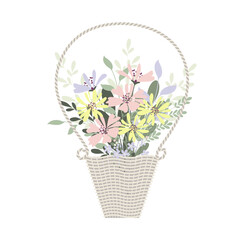 basket with spring flowers