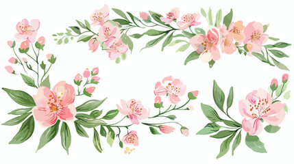 Watercolours Floral Bouquets Pink Green Flowers Summer