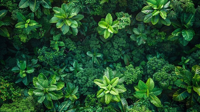 Environmental conservation concept, A dense forest canopy viewed from above, underscoring the significance of preserving forest ecosystems. Realistic Photo,