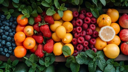 Frame of organic food. Fresh raw fruit and vegetables with black beans. On a black chalkboard.