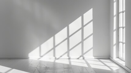 Fototapeta premium White minimal wall background with aesthetic window light shadows