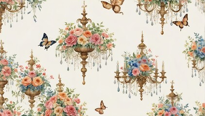 Floral Wallpaper with Birds