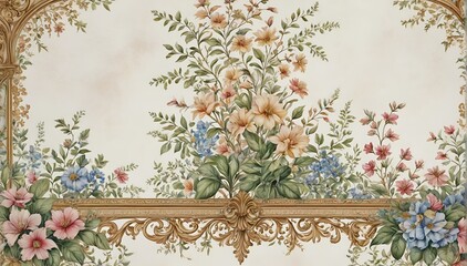 Floral Wall Decoration, Floral Border with Gold Frame