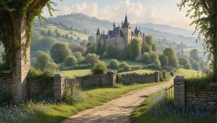 Idyllic Countryside Scene with a Castle