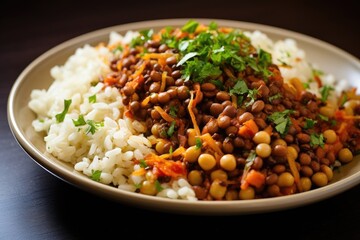 Egyptian koshari, a flavorful mix of rice, lentils, and pasta.