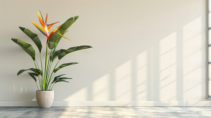 Strelitzia, flower with empty copy space, solid background
