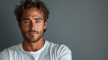 Fototapeta premium an attractive and self assured young man poses against a gray background illustration photo