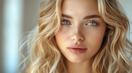 beauty blonde girl with long and shiny wavy hair beautiful woman model with curly hairstyle fashion.illustration © Claudine