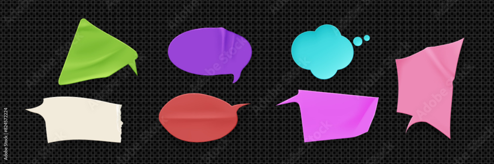 Poster grunge sticker in form of speech bubble. realistic 3d vector illustration set of glued school chat n