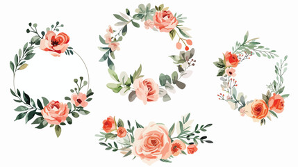 Wreaths Four floral frames watercolor flowers pink rose
