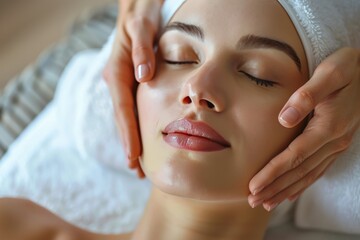 Beauty rejuvenation session: woman treated to serene spa facial massage