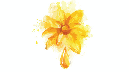 Yellow Watercolor Floral Drop Isolated on white Background