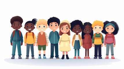 Cultural Diversity in Unity - Children of Different Ethnicities Standing Together. Flat Vector Illustration.
