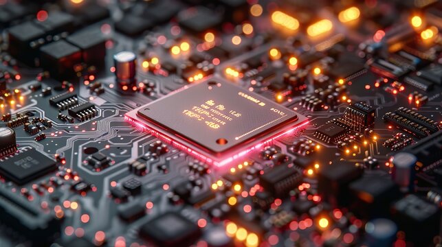 electronic circuit board with processor with illustration image