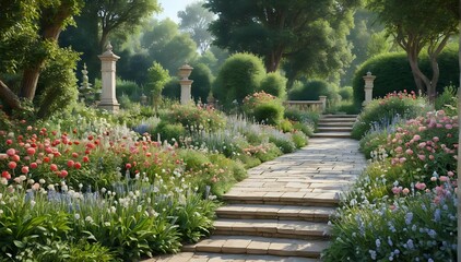 Obraz premium A Beautifully Manicured Garden Path