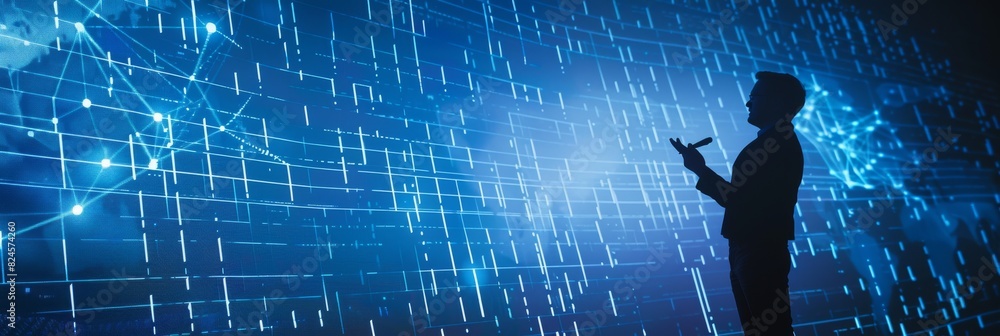 Poster on stage speaker at computer science startup conference, shows new ai, big data and machine learning