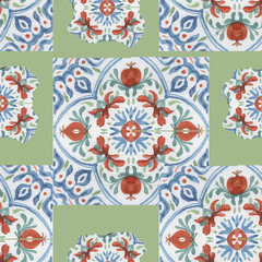 Coffee grains branch with leaves hand drawn cappuccino morning Americano cup tile Italian watercolor set