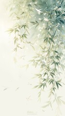 Green Leaves and White Flowers Watercolor Painting