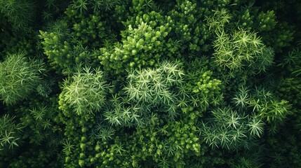 Obraz premium a top view of a green forest with a variety of plants and trees